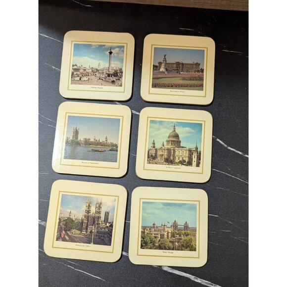 Vintage Cloverleaf London Landmark Coaster Set Of 6 Featuring Iconic Scenes - Picture 4 of 9